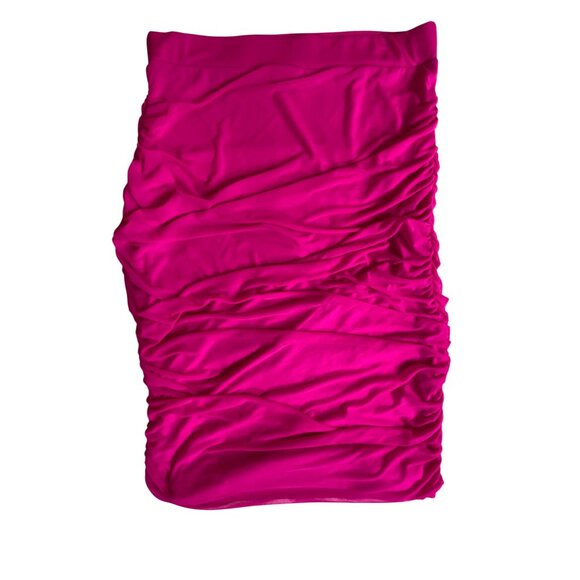 Hot Pink Ruched Bodycon Skirt XL Fashion Nova Stretchy Sexy Neon Mesh - Picture 2 of 5